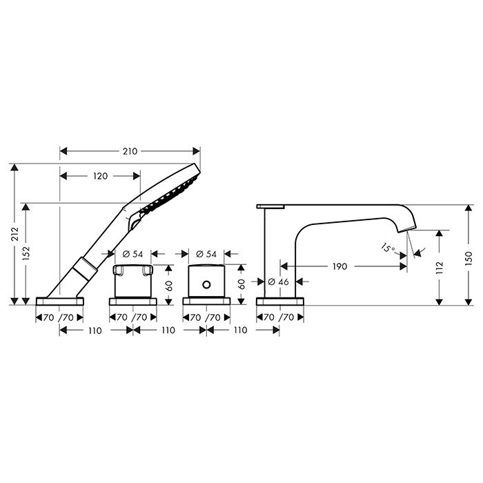 AXOR термостат на край ванны, Citterio E, красное золото арт. 36410300