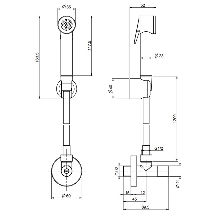Fima Carlo Frattini гигиенический душ, настенный, со шлангом 120см., collettivita, черный арт. f2454/7notns