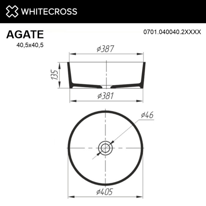 Раковина, накладная d40,5, Whitecross Agate, RAL мат арт. 0701.040040.2XXXX