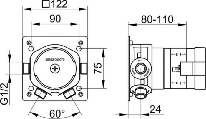 Keuco встраиваемая функциональная часть для смесителя с термостатом, ixmo, арт. 59553 000070