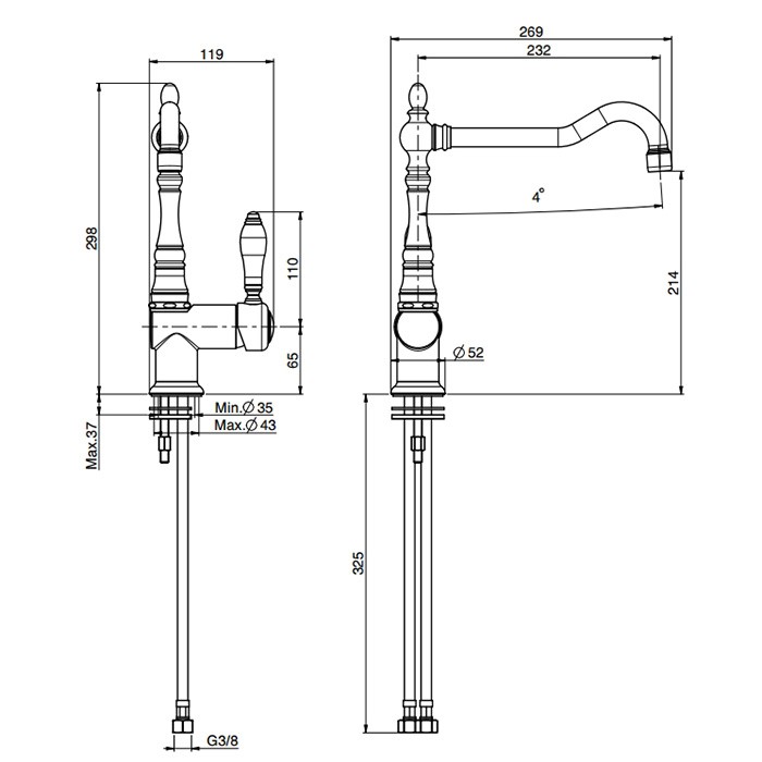 Fima Carlo Frattini смеситель для кухни, на 1 отв., kitchen, золото арт. f5417nor
