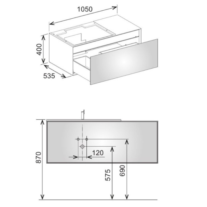 Keuco тумба под умывальник, 1050х400х535 мм отверстие слева 1 ящик фасад из венецианского дуба, edition lignatur, арт. 33341 750111