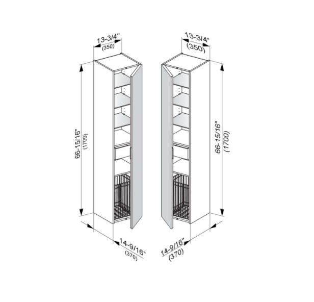 Keuco шкаф - пенал высокий подвесной петли слева, 3 стеклянные полки, с корзиной для белья, edition 11, белый арт. 31331 270001