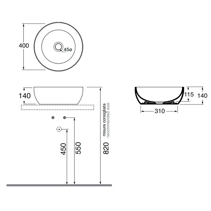 Azzurra раковина-чаша 40х40х14см., накладная, без отв., Azzurra, ELLA040140C0CA/(ECI40 CA)*0 цвет: carbone