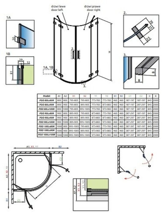Radaway душевая дверь pdd 100 l профиль хром стекло прозрачное, Euphoria - 383003-01L