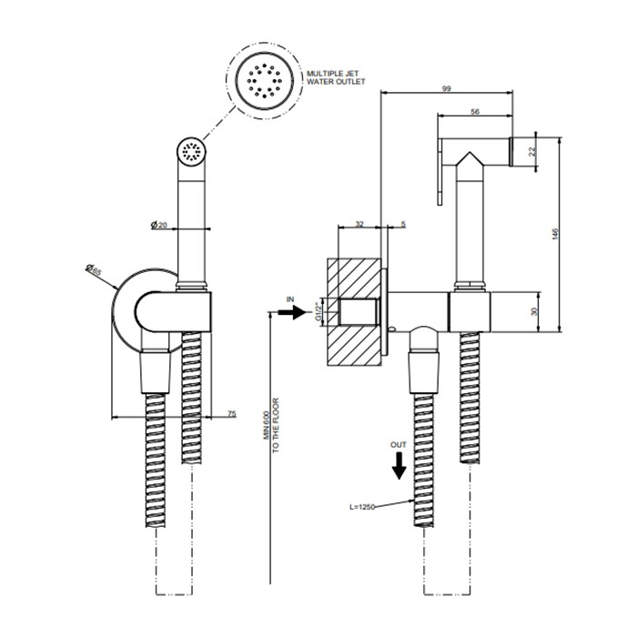 Gessi Гигиенический душ, шланг 125см., Origini, 45126#031 цвет: хром