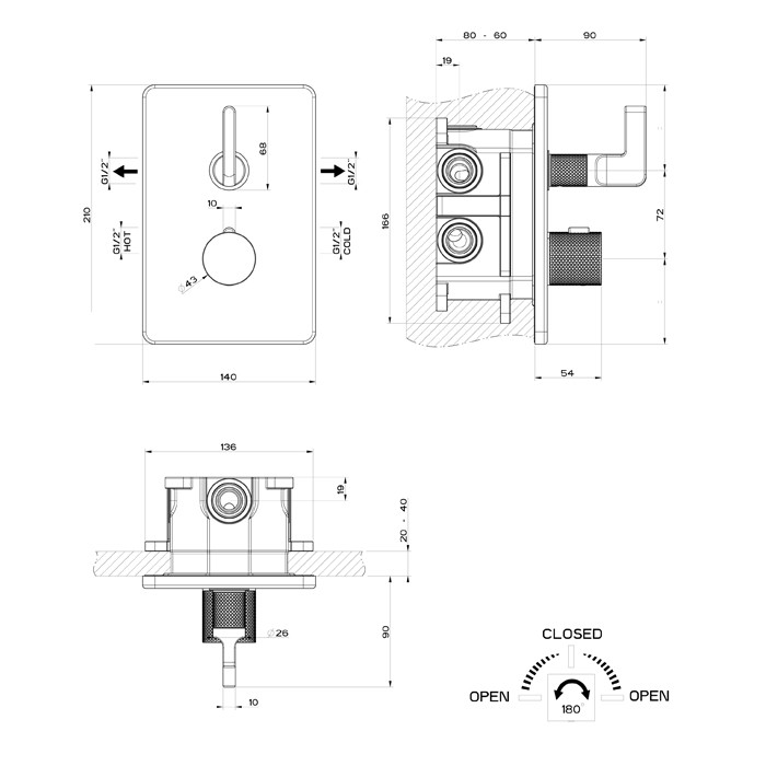 Gessi Термостатический смеситель, 2 выхода, Inciso, 58134#299 цвет: black xl
