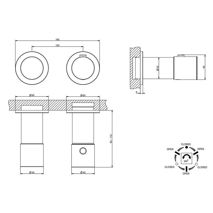 Gessi Смеситель для душа, встраиваемый, термостатический, с переключателем на 3 положения, Habito Unito, 70036#706 цвет: black metal pvd