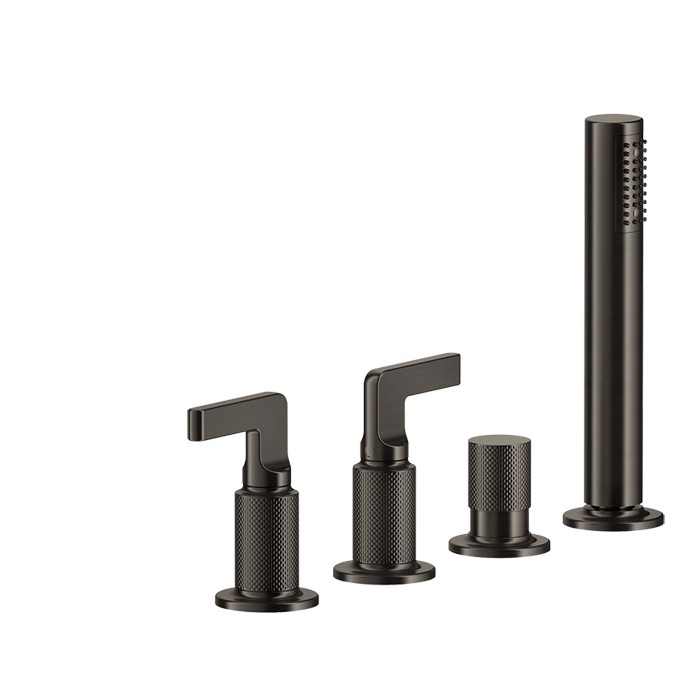 Gessi Смеситель для ванны на 4 отверстия для наполнения через слив-перелив, подключение на 1/2", переключатель, шланг 1,50 м, убирающа, Inciso, 58043#299 цвет: black xl