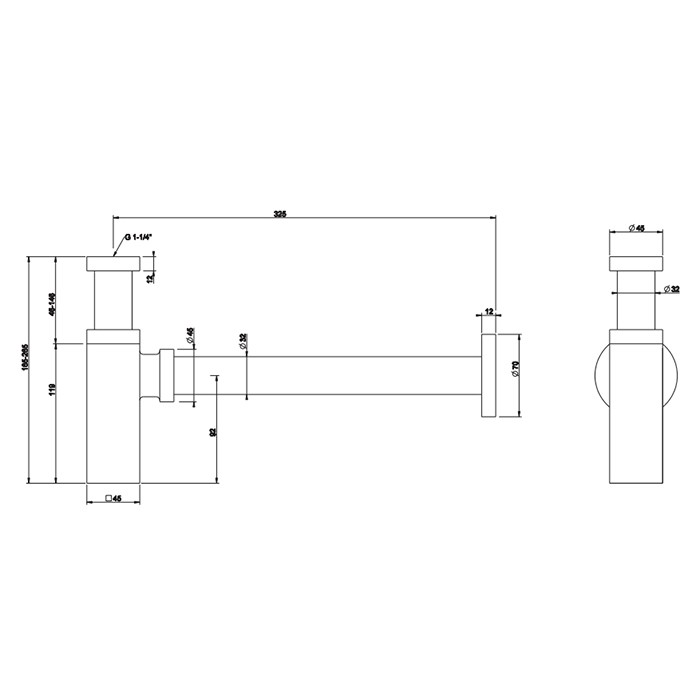 Gessi Сифон для раковины квадратный, под донный клапан Eleganza, черный - 01410#707