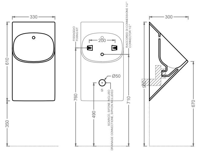 Писсуар 33x31хh62 см, черный матовый/покрытие Saniglaze, Art Ceram La Fontana арт. LFO002 17 34