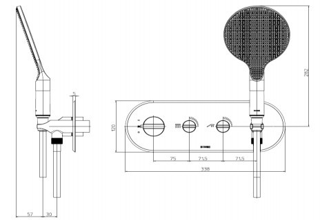 Bossini наружная часть термостатического смесителя для душа на 2 потребителя, с ручным душем, вентилями и шлангом, apice, черный арт. z00521.073