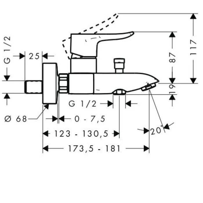 Hansgrohe смеситель для ванны, Metris, хром арт. 31480000
