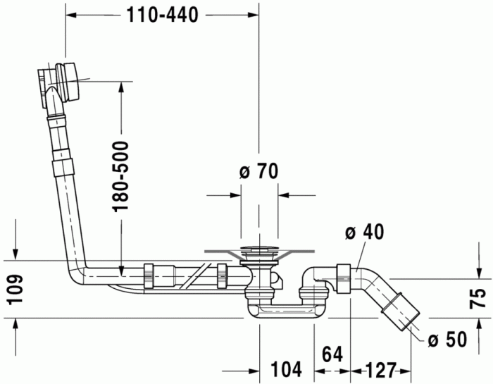Duravit комплект слива-перелива квадратно-овальный, accessories, 790293000001000 цвет: белый/хром