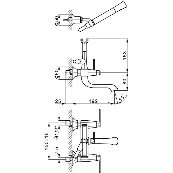 Cisal смеситель для ванны двухрычажный, с душевым комплектом cf0000606t cherie, цвет: хром