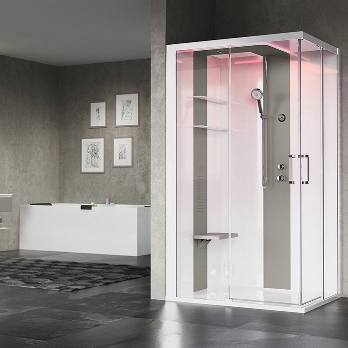 Novellini душевая кабина 120х90х217.5cмм, sx, essential, поддон 12.5см, с термостатическим смесителем, стекло, skill, skia299st1f-1an1 цвет: белый глянцевый/light grey