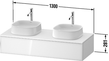 Duravit тумба подвесная под две раковины 550 мм х 1300 мм х 281 мм, zencha, ze4813b63840000 цвет: чёрное стекло/белый суперматовый