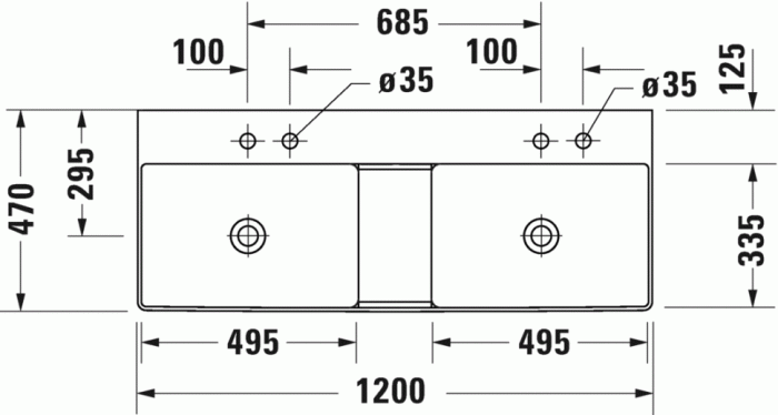 Duravit раковина подвесная двойная без отверстий под смеситель, без перелива, durasquare, 2353120079 цвет: белый