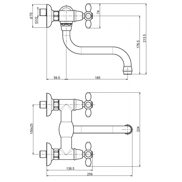 Fima Carlo Frattini смеситель настенного монтажа на 3 отверстия, kitchen, хром арт. f5006cr