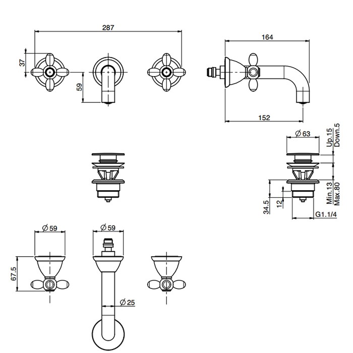 Fima Carlo Frattini смеситель для раковины, встраиваемый, излив: 15см., olivia, золото арт. f5001/5or
