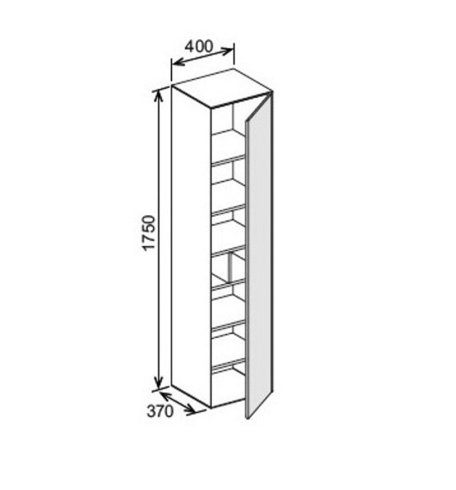Keuco высокий шкаф-пенал 400x1750x370 мм 1 дверь петли справа, фасад орех, edition lignatur, арт. 33330 800002
