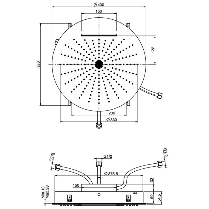 Fima Carlo Frattini верхний душ 40см., 3 режима, потолочный soffioni, золото арт. f5911or