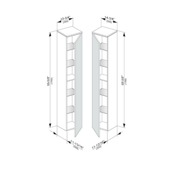 Keuco шкаф высокий подвесной петли справа, 4 стеклянные полки, edition 400, белый арт. 31730 380002