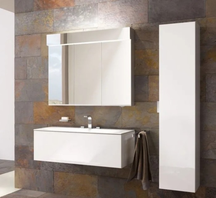 Keuco шкаф высокий подвесной петли справа, 4 стеклянные полки, edition 400, белый арт. 31730 380002