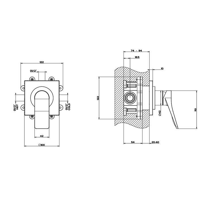 Gessi Встраиваемый смеситель для душа на 1 источник, Rilievo, 59109#299 цвет: nero xl