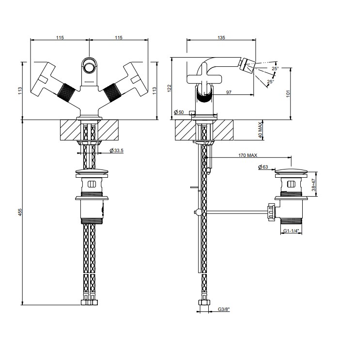 Gessi Смеситель для биде, 1 отв., Inciso, 58127#031 цвет: хром
