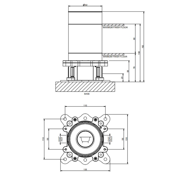 Gessi Встраиваемая часть для напольного смесителя для ванны с душевой лейкой, Emporio Via manzoni, 38389#031 цвет: