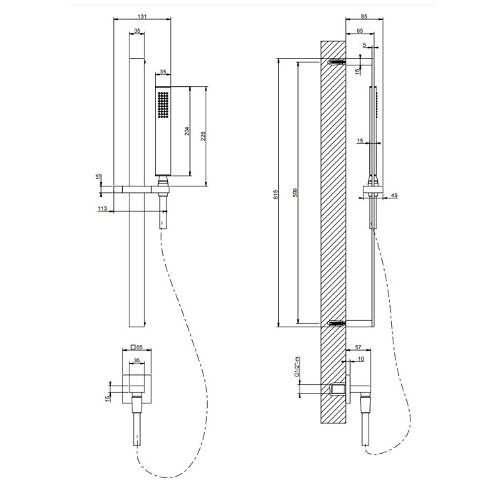 Gessi Душевой гарнитур с ручным душем и выводом воды из стены, Rettangolo, 20142#030 цвет: медь