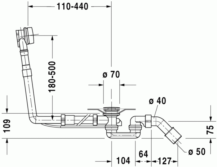 Duravit комплект слива-перелива квадратно-овальный, accessories, 790289000001000 цвет: белый/хром