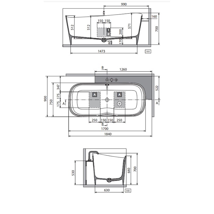 Novellini ванна 184х90х70cм, dx, в комплекте со смесителем хром, с донным клапаном click-clack, novotech, infinitive, inf1170752ad-uu цвет: белый матовый