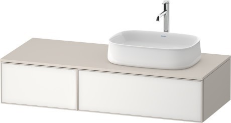Duravit тумба подвесная с вырезом под раковину справа 550 мм х 1300 мм х 281 мм, zencha, ze4817064830000 цвет: белое стекло/cеро-коричневый суперматовый