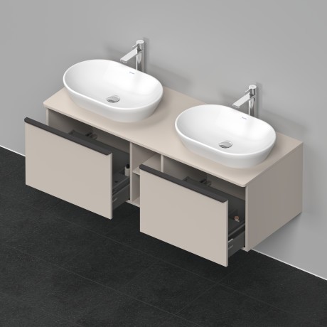 Duravit тумба подвесная под две раковины 1400 мм х 550 мм и открытой полкой, d-neo, de4950b9191 цвет: серо-коричневый матовый