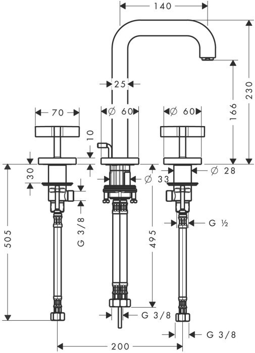 AXOR смеситель для раковины, на 3 отверстия, 170 со сливным гарнитуром 39133300, Citterio, красное золото арт. 39133300
