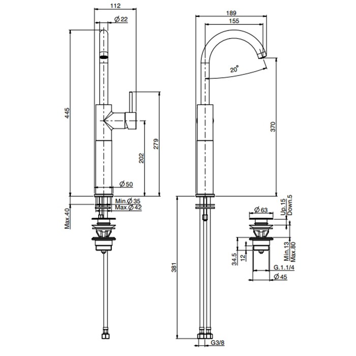 Fima Carlo Frattini смеситель для раковины, вращающийся излив, с донным клапаном click-clack, spillo up, хром арт. f3041/hcr