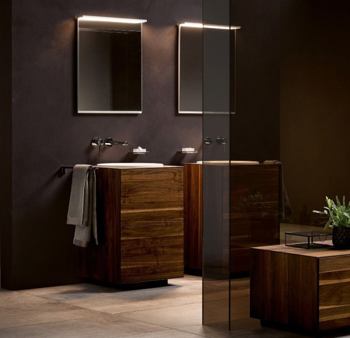 Keuco высокий шкаф-пенал 400x1750x370 мм 1 дверь петли слева, фасад орех, edition lignatur, арт. 33330 800001