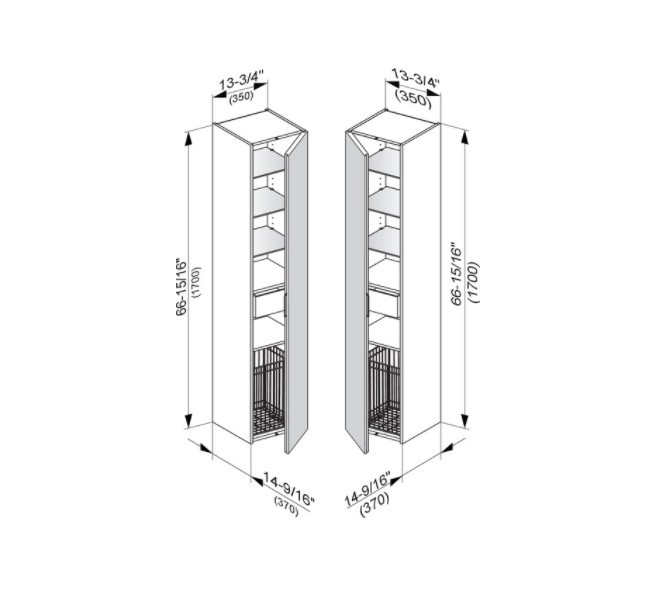 Keuco шкаф - пенал высокий подвесной петли справа, 3 стеклянные полки, с бельевой корзиной, edition 11, дуб светлый арт. 31331 890002