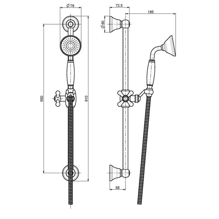Fima Carlo Frattini душевой гарнитур: душевая штанга, держатель для ручного душа и ручной душ saliscendi, золото арт. f2044/2or