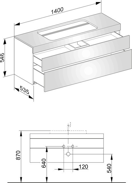 Keuco тумба подвесная под раковину с отверстием под смеситель, с двумя выдвижными фронтами, edition 400, трюфель арт. 31583 140100