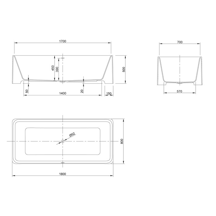 Knief ванна 180х80х50см., со сливом, Feel, 0600-021-01 bi matt цвет: белый