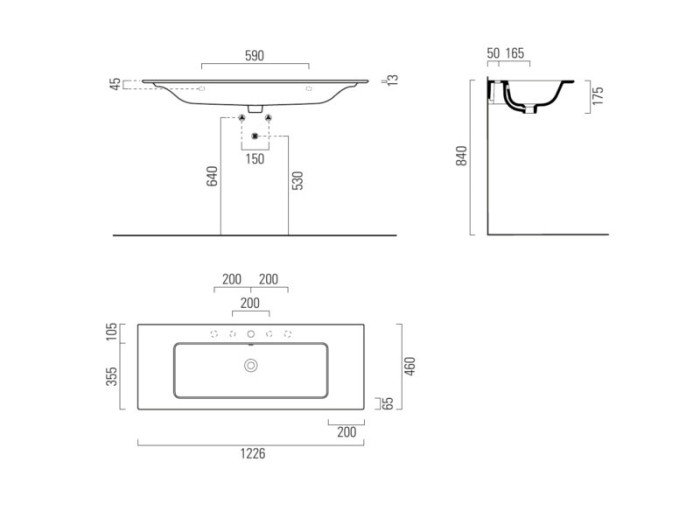 GSI Подвесная раковина 122х46х17,5 см, санфаянс, Pura - 8840111