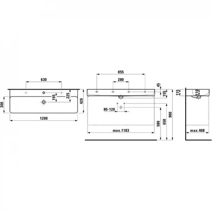 LAUFEN раковина 120x42, VAL - 8.1028.9.000.107.1