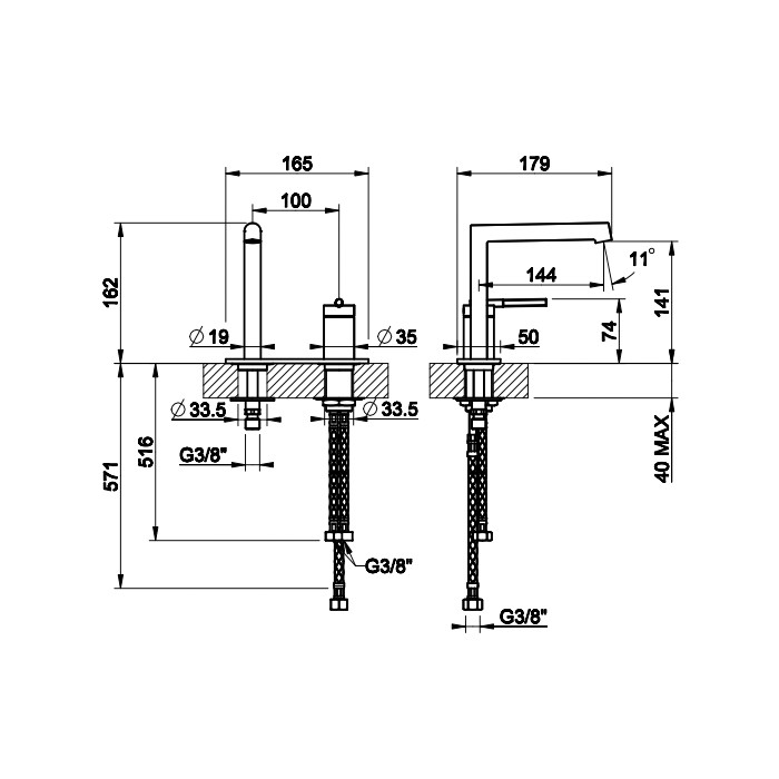 Gessi Смеситель для раковины без донного клапана, с соединительными шлангами, Ingranaggio, 63515#031 цвет: хром