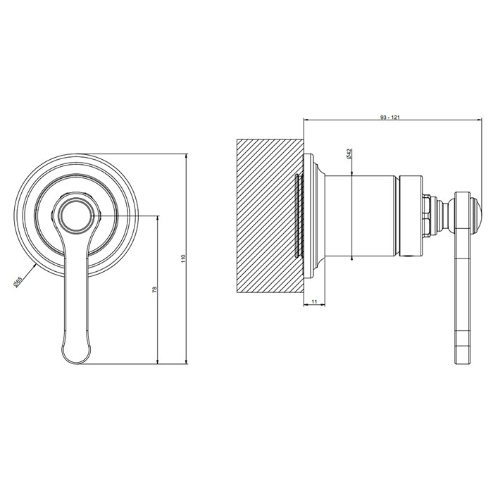 Gessi Смеситель для душа, встраиваемый, внешняя часть, Venti20, 65131#149 цвет: finox brushed nickel