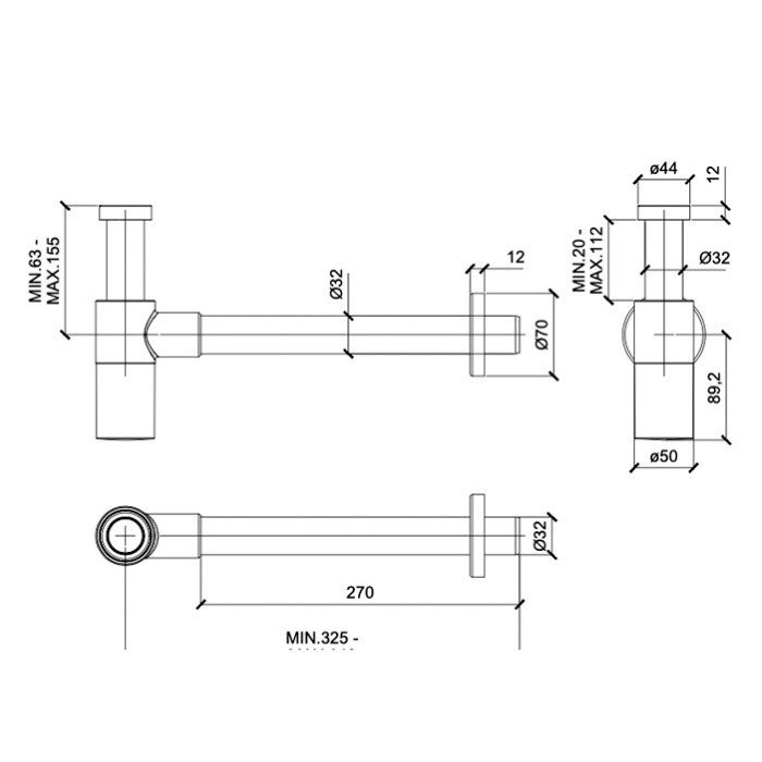 Сифон для раковины, Almar, E096002.AB цвет: черный металл брашированный PVD