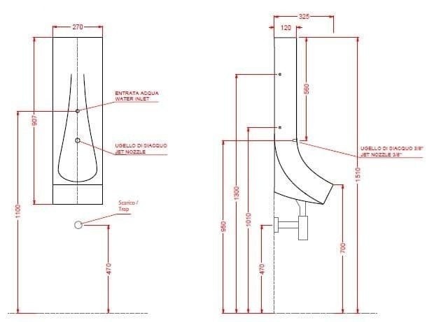 Писсуар 27x32h90 см, в комплекте с сифоном, белый, Art Ceram DROP арт. OSO003 01 00