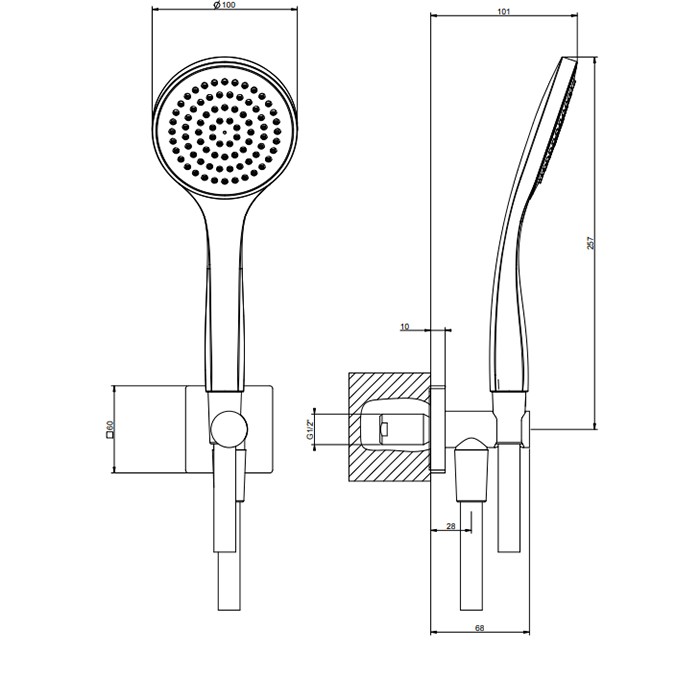 Gessi Душевой комплект, состоящий из вывода воды на1/2", держателя, шланга 1,50 м и душевой лейки, Rilievo, 59123#299 цвет: nero xl